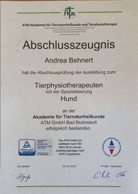 Abschlusszeugnis Hundephysiotherapie